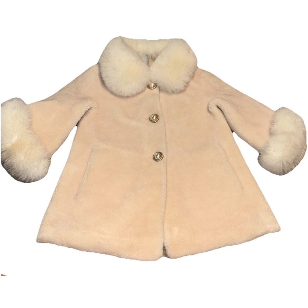 Santinni Wool Faux Fur Coat Youth Girls Sz 2 - 3 Years Old Toddler Ivory Dressy